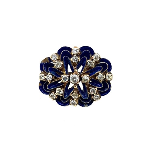 Lot 184 - A diamond and enamel floral brooch