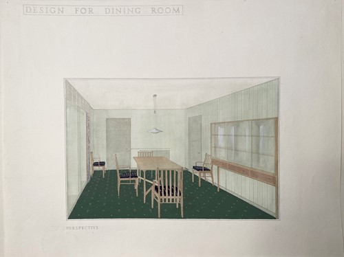 Lot 163 - Joan Woodward (née Halsall), a small folio of architectural interiors and furniture designs, 1950