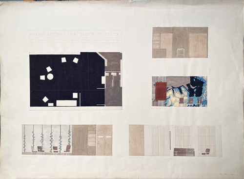 Lot 163 - Joan Woodward (née Halsall), a small folio of architectural interiors and furniture designs, 1950