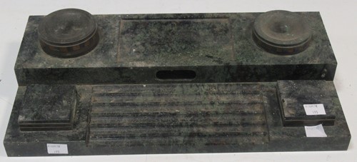 Lot 45 - A green marble desk set with ink wells, 6 x 41...