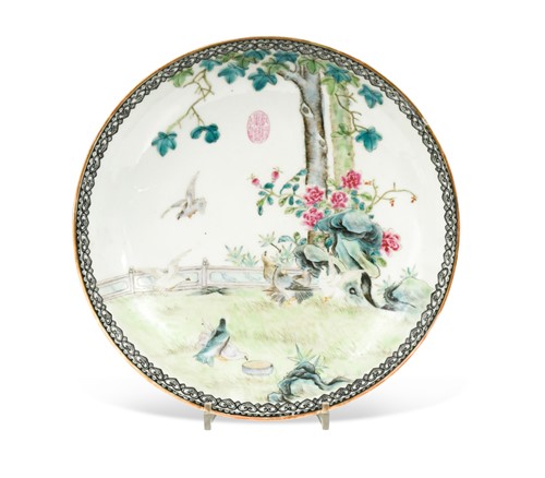 Lot 19 - A Chinese porcelain large saucer dish Republic Period
