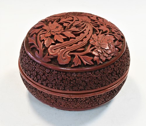 Lot 170 - A Chinese cinnabar lacquer box and cover, Qing Dynasty, 19th century