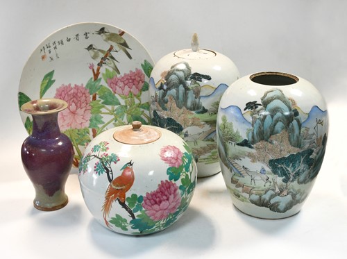 Lot 25 - A pair of Chinese porcelain landscape vases, Republic Period