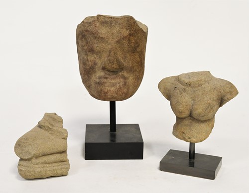 Lot 74 - A Khmer sandstone head of a man, possibly 13th/14th century
