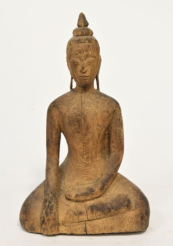 Lot 80 - A Thai carved wood seated Buddha, Sukothai, early 19th century