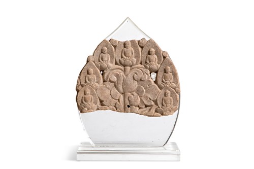 Lot 108 - A Chinese white marble aureole fragment, perhaps Song Dynasty