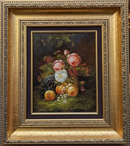 Lot 404 - E. Dali, still life with flowers and fruit,...