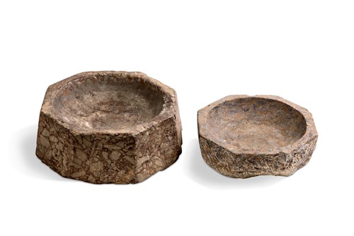 Lot 94 - Two Chinese octagonal puddingstone bowls, perhaps Tang Dynasty