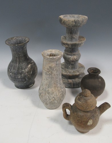 Lot 161 - Four stone and one pottery chinese items and...