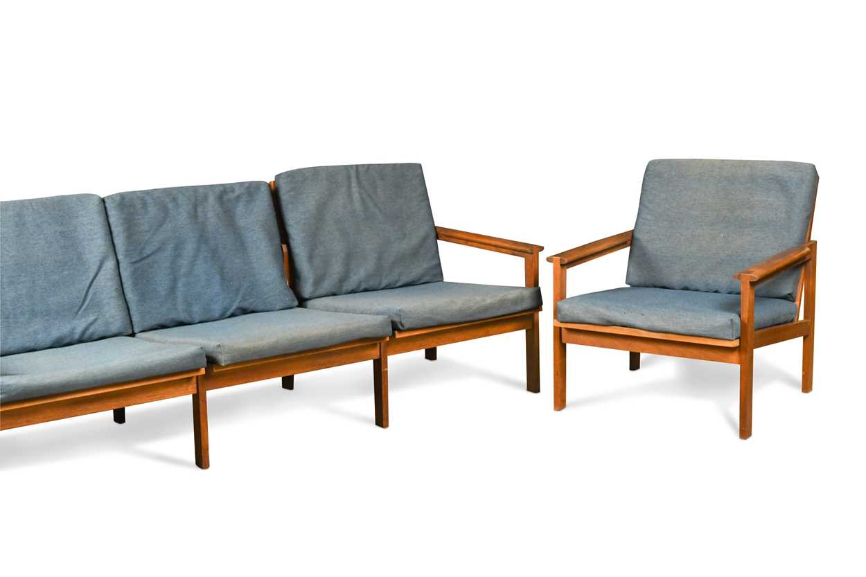 Lot 217 - Illum Wikkelso for Niels Eilersen, a Danish teak Capella sofa and matching armchair, 1960s
