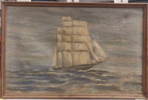 Lot 463 - Ship in rough seas oil on canvas 47 x 73cm