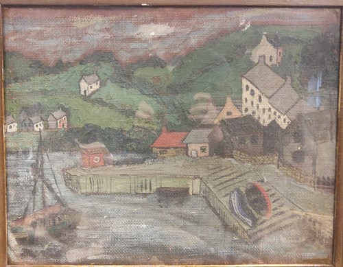 Lot 460 - British School, 20th century Fishing village...