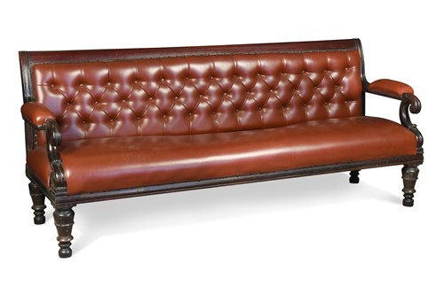 Lot 506 - A Regency style mahogany and leather hall bench, 19th century