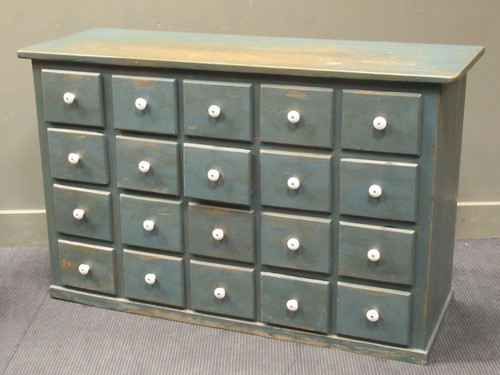Lot 582 - A 20th century blue painted pine bank of...