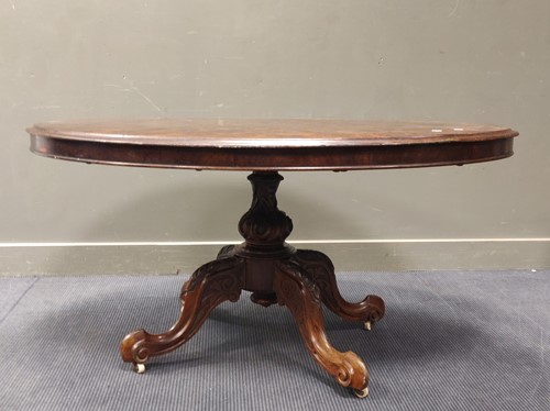 Lot 647 - A 19th century burr walnut oval loo table 77 x...
