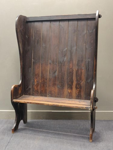 Lot 594 - A stained pine high back boarded settle 162 x...