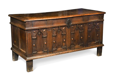 Lot 340 - A four panelled oak coffer, late 18th century