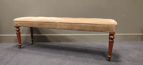 Lot 581 - An Edwardian long stool, with buttoned beige...