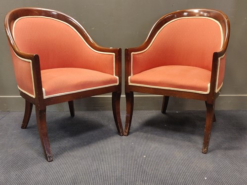 Lot 546 - A pair of upholstered Bergere chairs on...