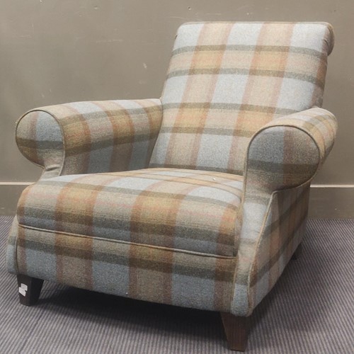 Lot 619 - A large armchair upholstered in blue tartan...