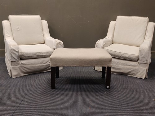 Lot 538 - Two modern white upholstered armchairs 77 x 77...