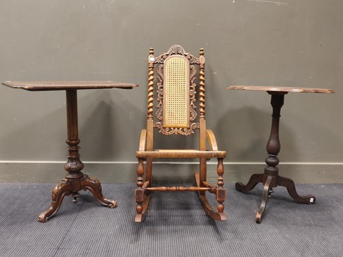Lot 583 - A Carolean style rocking chair together with...