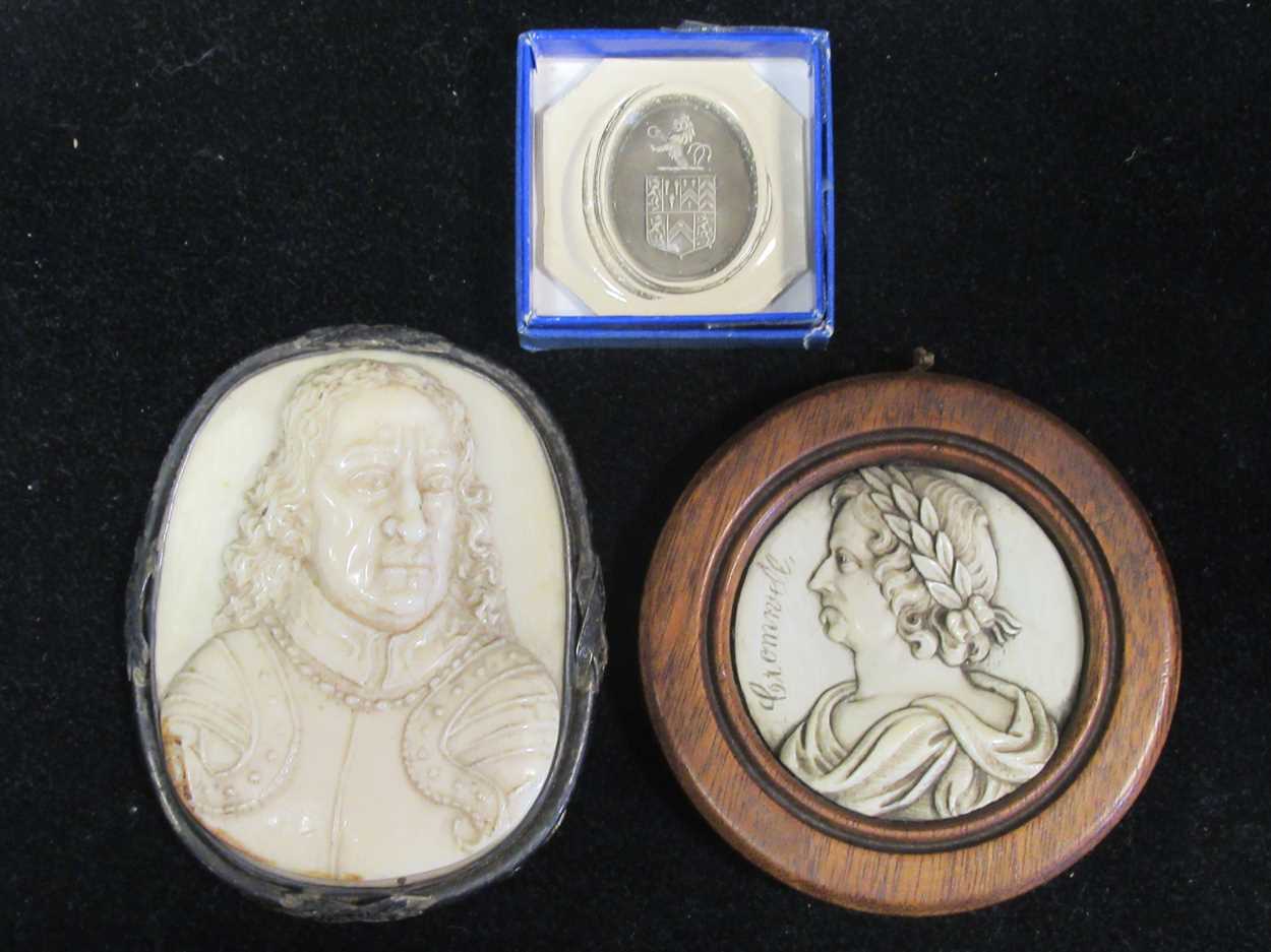 Lot 147 - A carved ivory miniature of Oliver Cromwell 7...