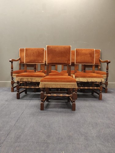 Lot 595 - A set of eight 17th century style oak dining...
