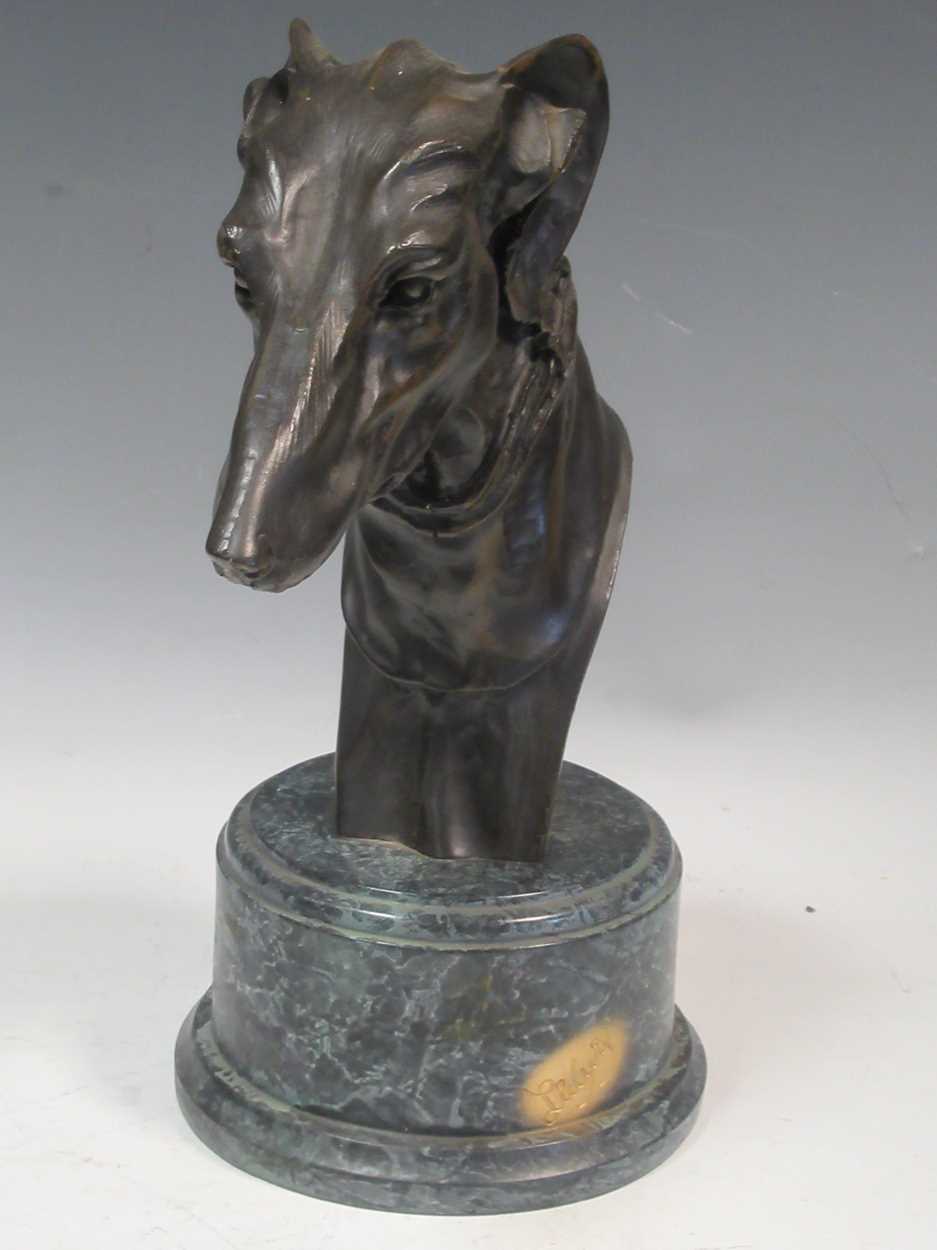 Lot 97 - A bronzed resin model of a Whippet's head,...