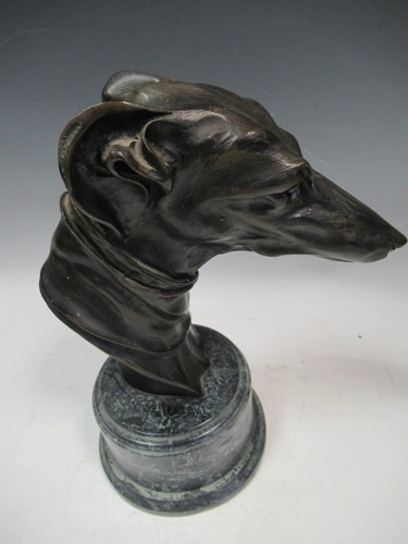 Lot 97 - A bronzed resin model of a Whippet's head,...