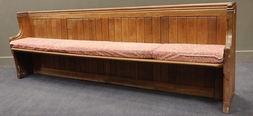 Lot 597 - An oak church pew, 86 x 261 x 61cm