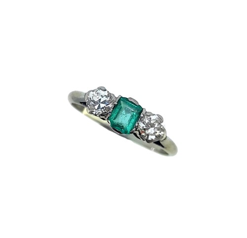 Lot 97 - A mid 20th century emerald and diamond three stone ring
