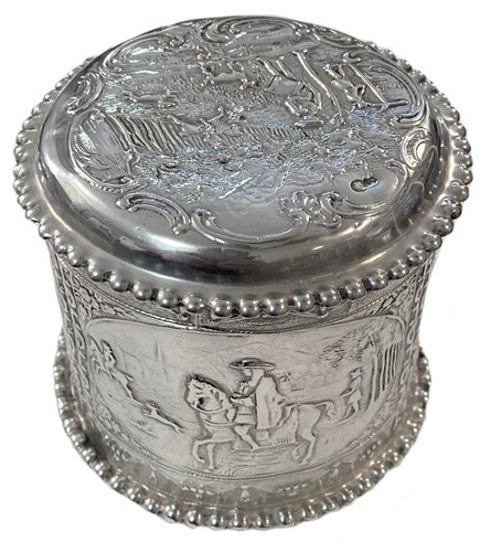 Lot 431 - A 19th century Dutch metalwares silver dressing table cannister