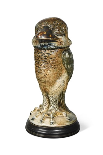 Lot 46 - Robert Wallace Martin for the Martin Brothers, a stoneware 'monk' bird jar and cover, 1895