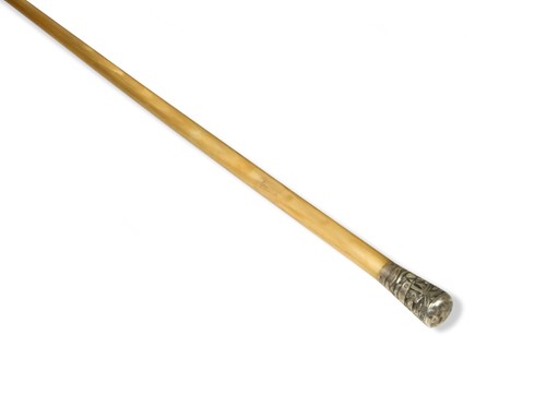 Lot 152 - A Chinese silver handled rhinoceros horn walking cane, late Qing Dynasty, circa 1890