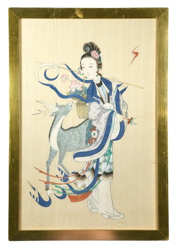 Lot 176 - A Chinese painting on silk of The Immortal Magu, late Qing Dynasty