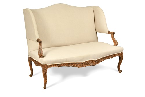 Lot 444 - A Louis XV style beech high back settee, 19th century