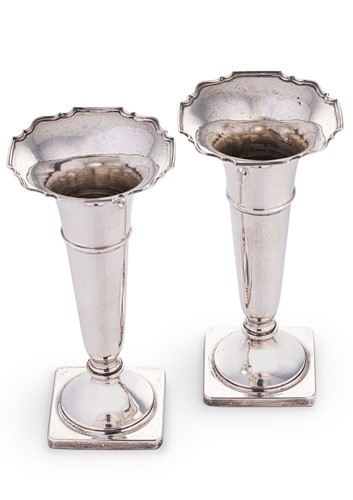 Lot 637 - A pair of George V silver specimen vases