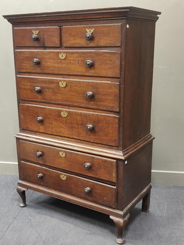 Lot 604 - An 18th century and later oak chest on stand,...