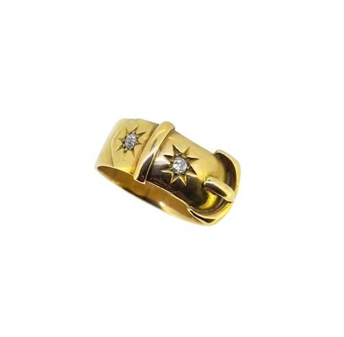 Lot 76 - A Victorian 18ct gold diamond set buckle ring