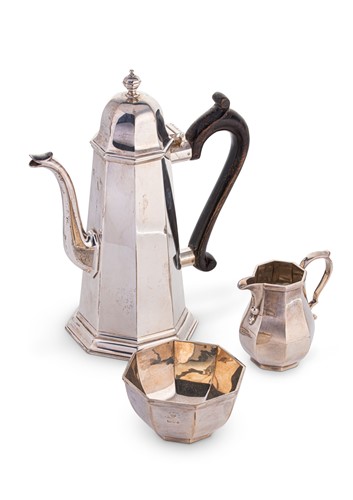 Lot 679 - A late 20th century silver bachelor's three-piece coffee set, mark of Garrard & Co.