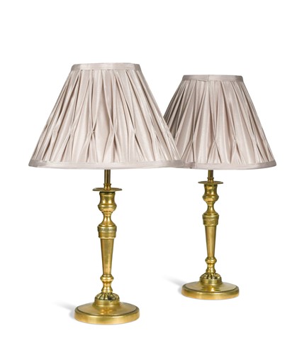 Lot 456 - A pair of brass candlestick lamps, early 19th century