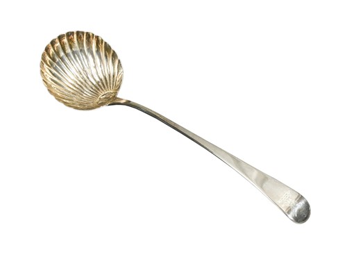 Lot 534 - A (probably) mid 18th century silver soup ladle