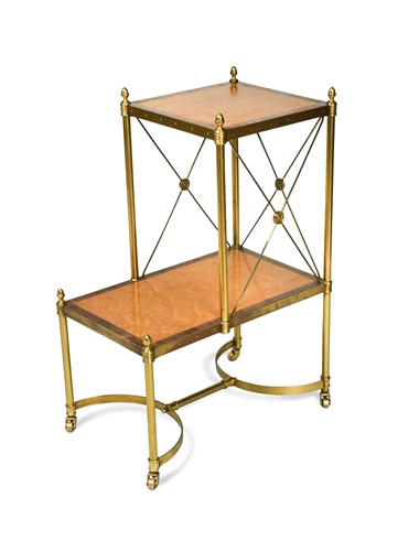 Lot 617 - A pair of brass and maple etegeres with rosewood crossbanding, 20th century