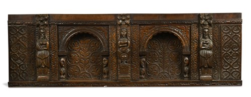 Lot 365 - An Elizabethan oak overmantel.