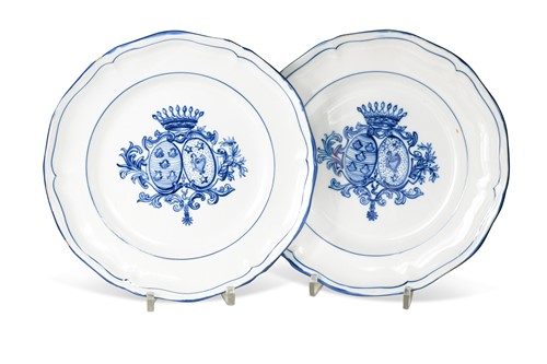 Lot 54 - Emile Gallé for St. Clement Nancy, a pair of faience armorial plates