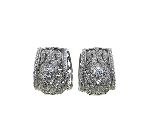 Lot 171 - A pair of tapered diamond set hinged hoops