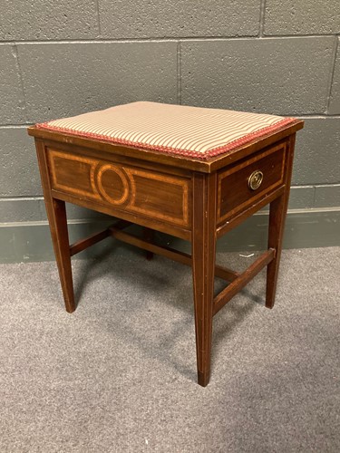 Lot 668 - An Edwardian inlaid mahogany piano stool with...
