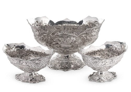Lot 608 - Three Victorian silver jardinières