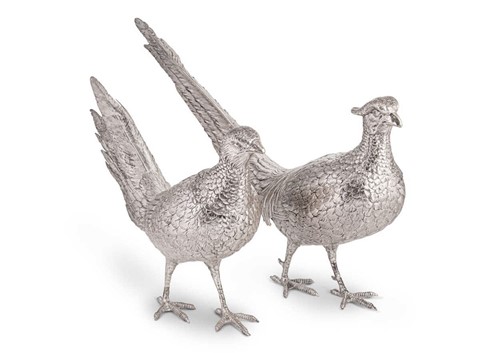 Lot 522 - A brace of early 20th century German metalwares silver pheasants